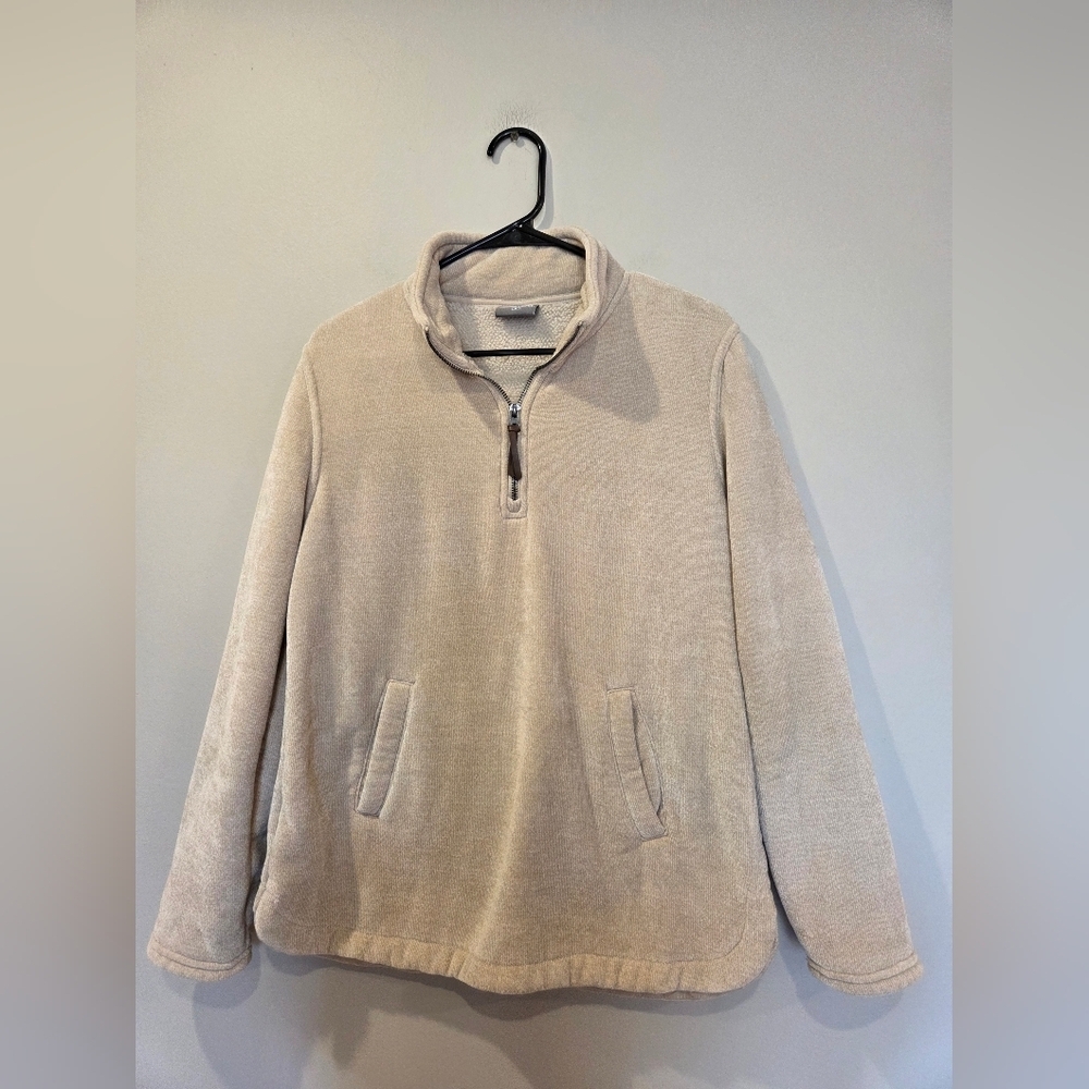 32 Degrees Heat Mock Neck Fleece 1/4 Zip Pullover Sweater Cream Womens Medium